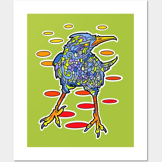 Grumpy blue bird with skittles Wall Art by weilertsen